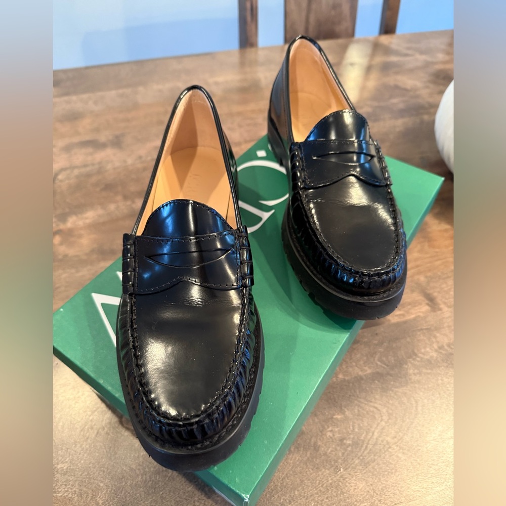 J. Crew Black Leather Penny Loafers Timeless Flats